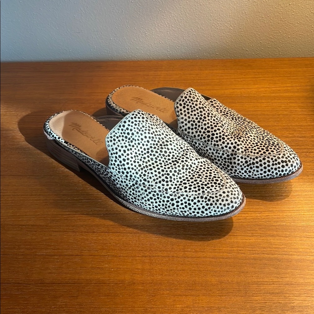 Madewell calf hair spotted mules